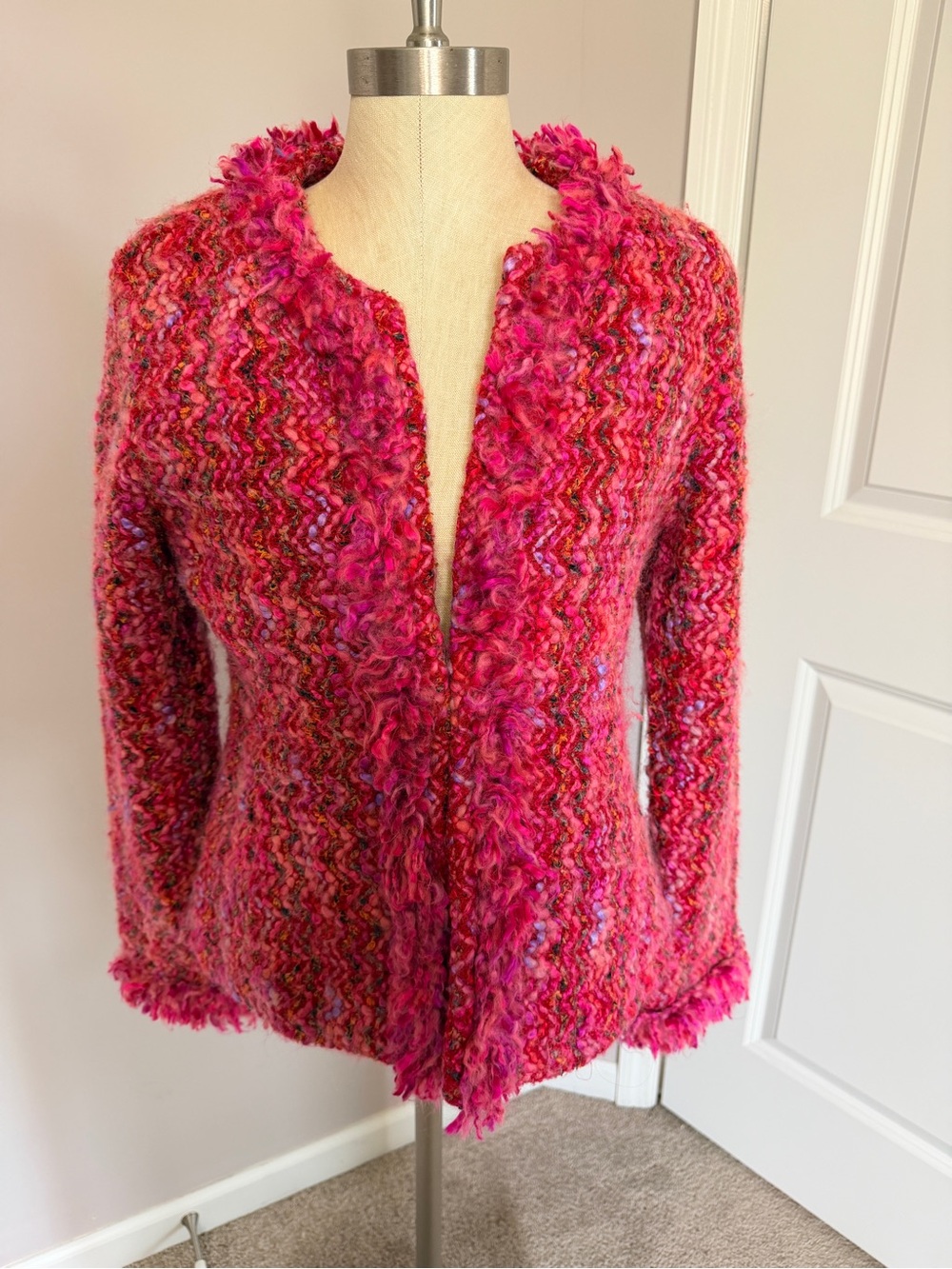 Sigrid Olsen Sport Hot Pink Multicolor Bouclé Knit Jacket